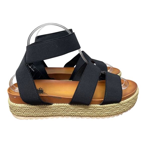 Aloha Island Shoes Womens 9M Black Stretch Slip On Sandal Espadrille Laguna - Picture 1 of 16